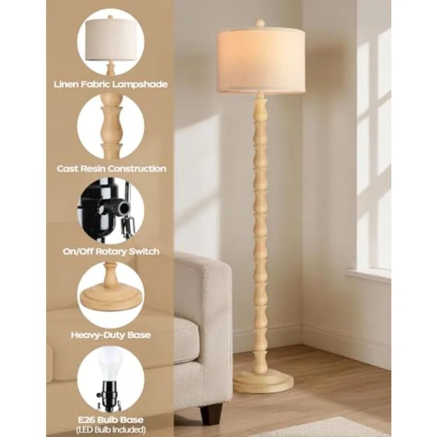 63.5" Rustic Floor Lamp with Rotary Switch and Linen Shade