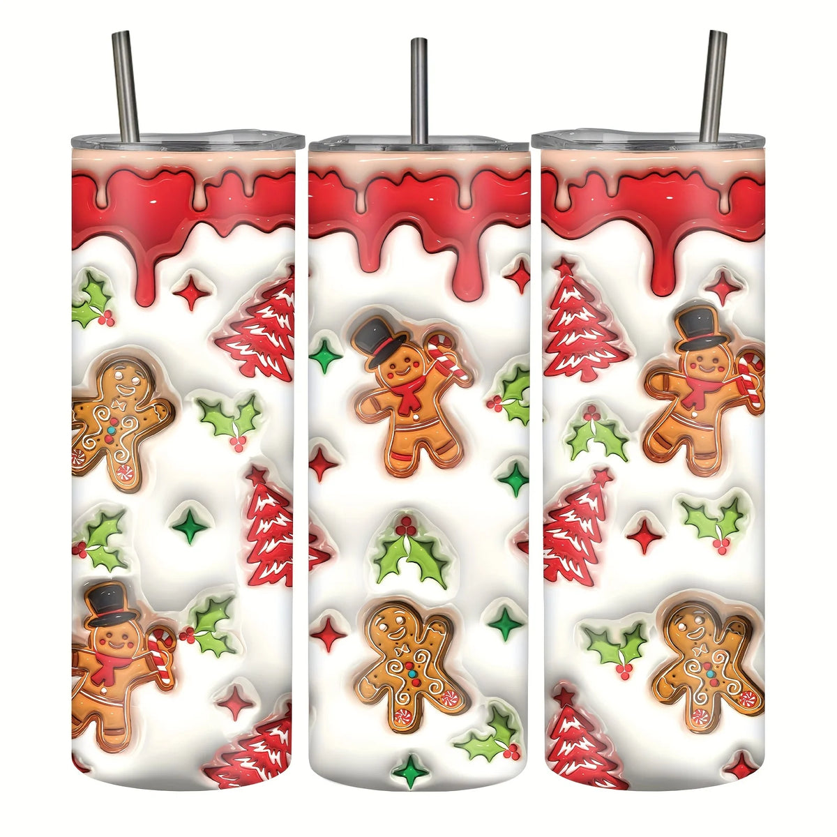 1pc 20oz Christmas Tumbler with 3D Effect, Stainless Steel, Leak Proof