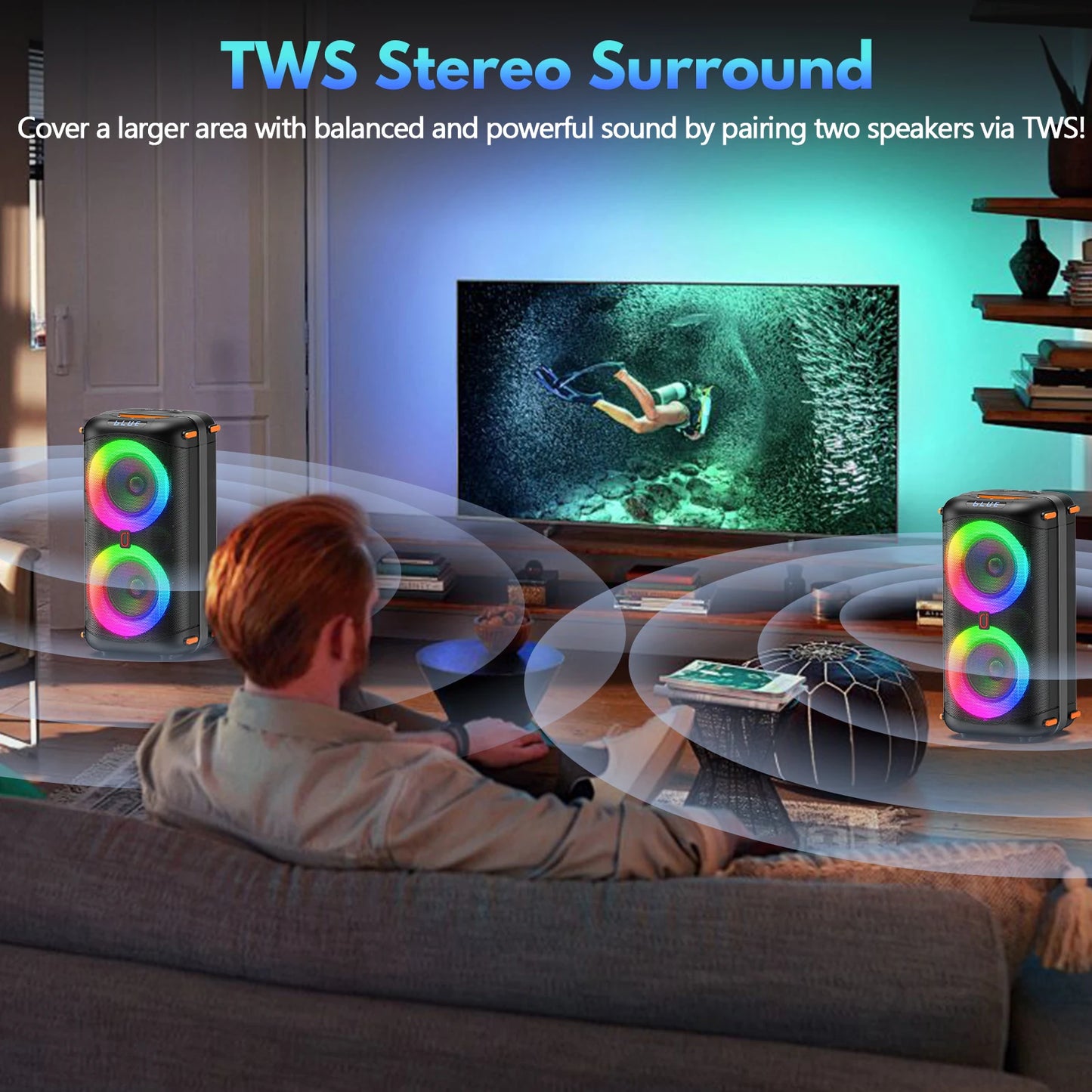T27 Wireless Bluetooth Speaker, Karaoke Machine with 2 Microphone, Led Light