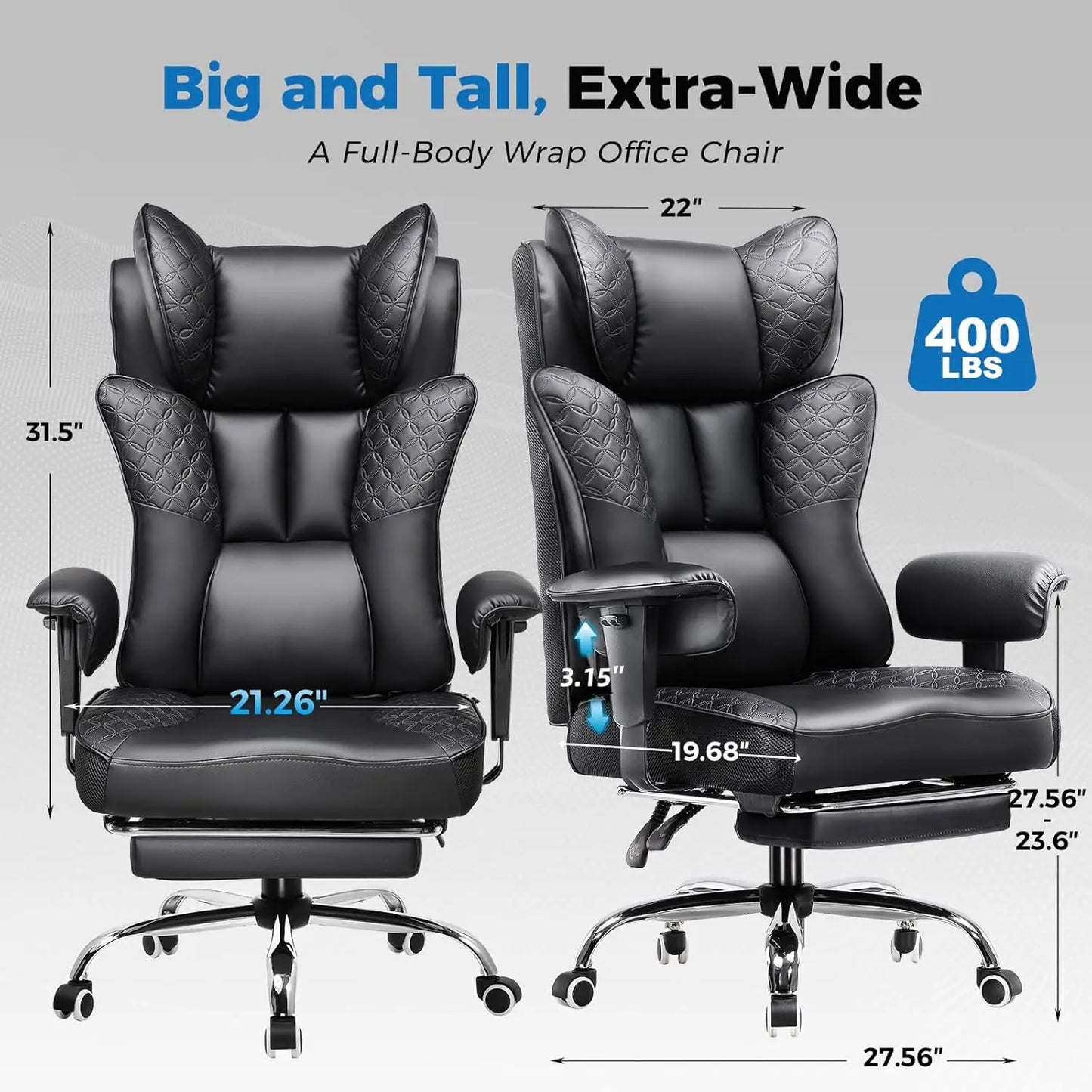 Ergonomic Gaming Chair with Footrest, 400LBS Capacity