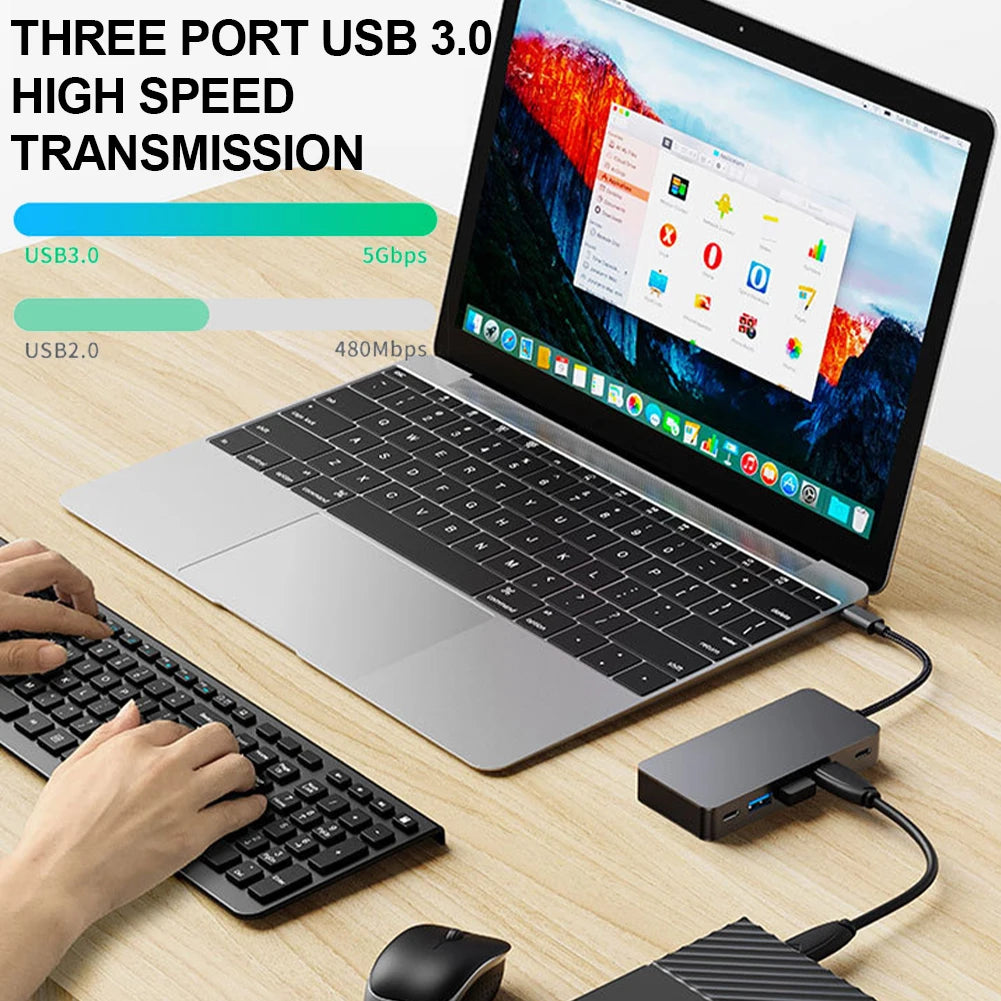 7 in 1 USB C HUB Type C Splitter 4K Thunderbolt 3 Docking Station Adapter 5Gbps High Speed Transmission USB Splitter For Macbook