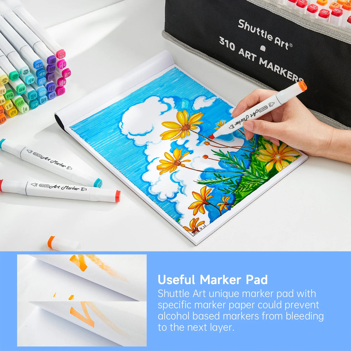 Shuttle Art 310 Colors Alcohol Markers, Marker Bag with Holders
