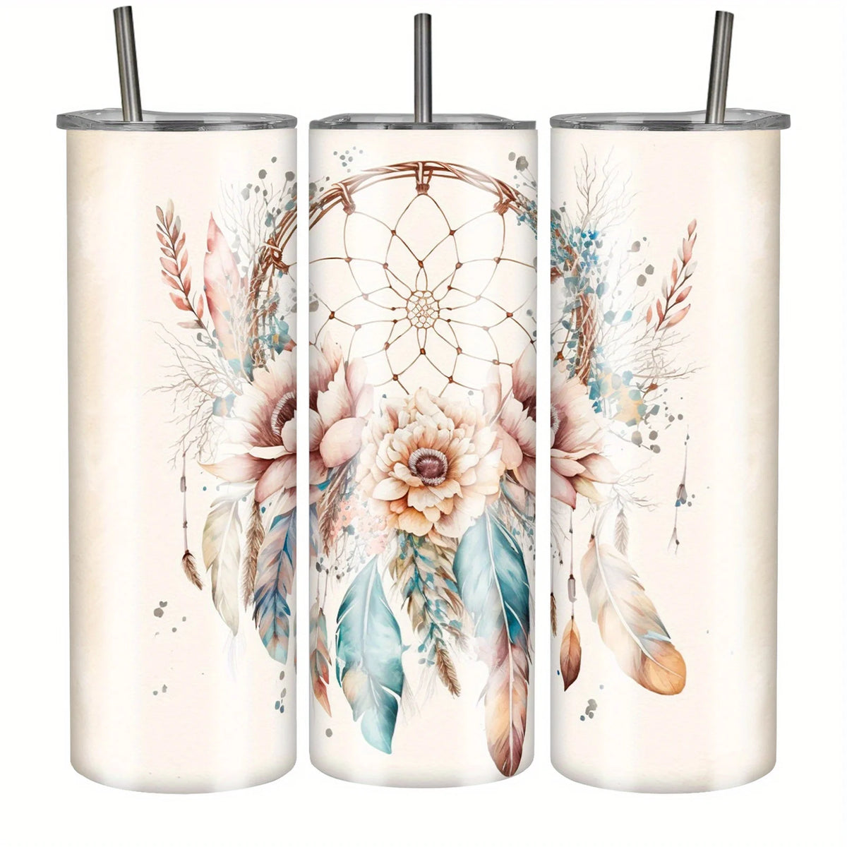 Dreamcatcher Boho Feathers & Flowers 20oz Tumbler - Stainless Steel