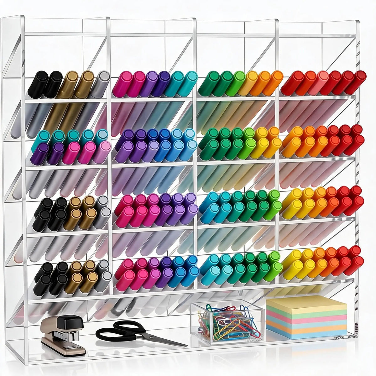 Acrylic Pen Holder Multi Compartment Marker Organizer 1Pc For Office