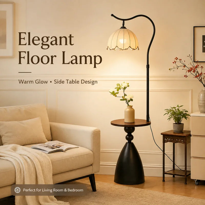 Vintage-Style Floor Lamp: featuring a hanging shade and a solid wood tabletop