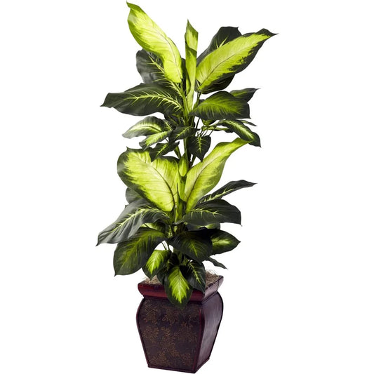 Nearly Natural Dieffenbachia with Decorative Planter Artificial Trees, 45in, Green, Golden