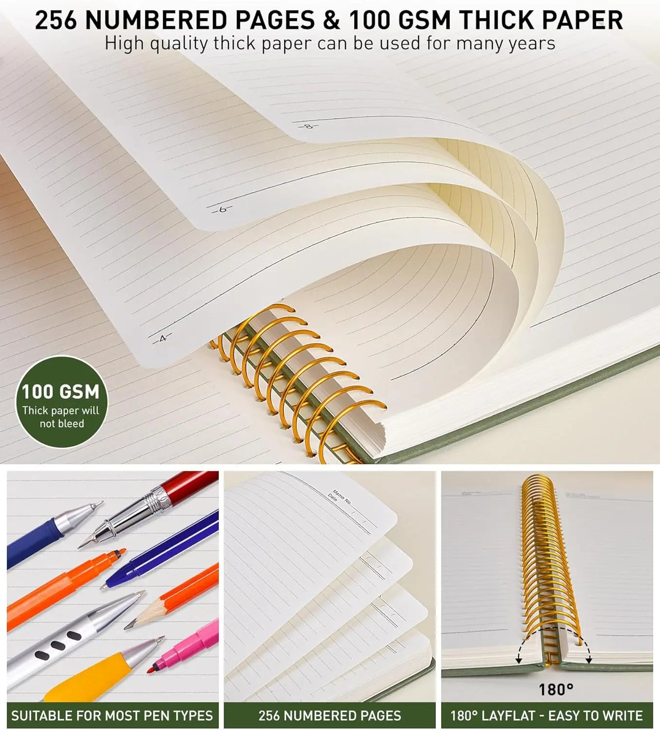 A4 Spiral Notebook, 8.5x11 Inches, 256 Pages Hardcover