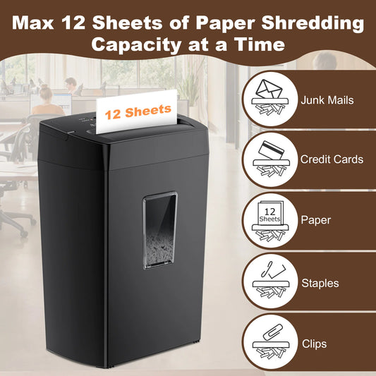 Bonsaii 12-Sheet Cross Cut Paper Shredder with 5.5 Gals Wastebasket