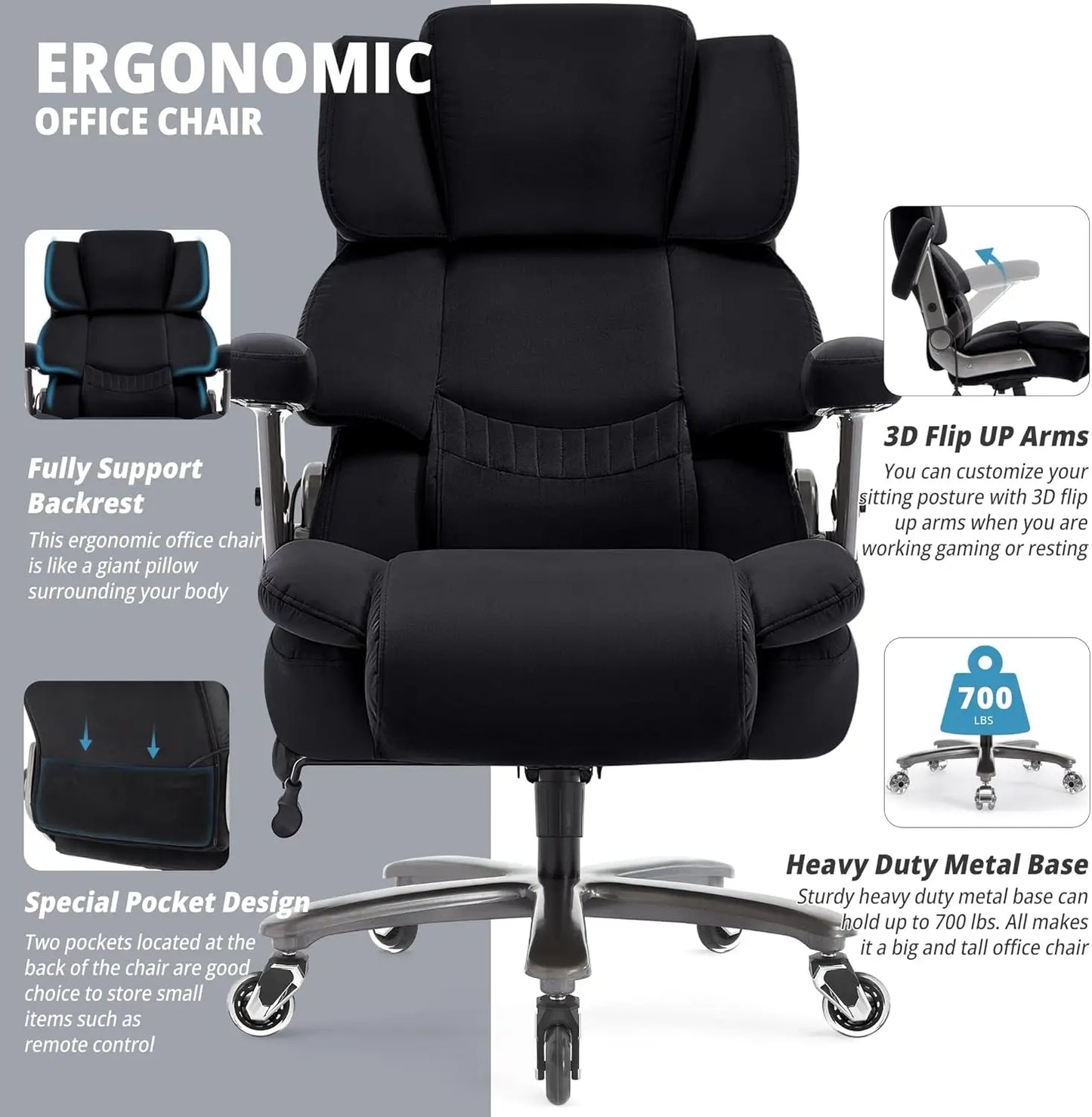 700lbs-High Back Executive Cloth Computer Chair