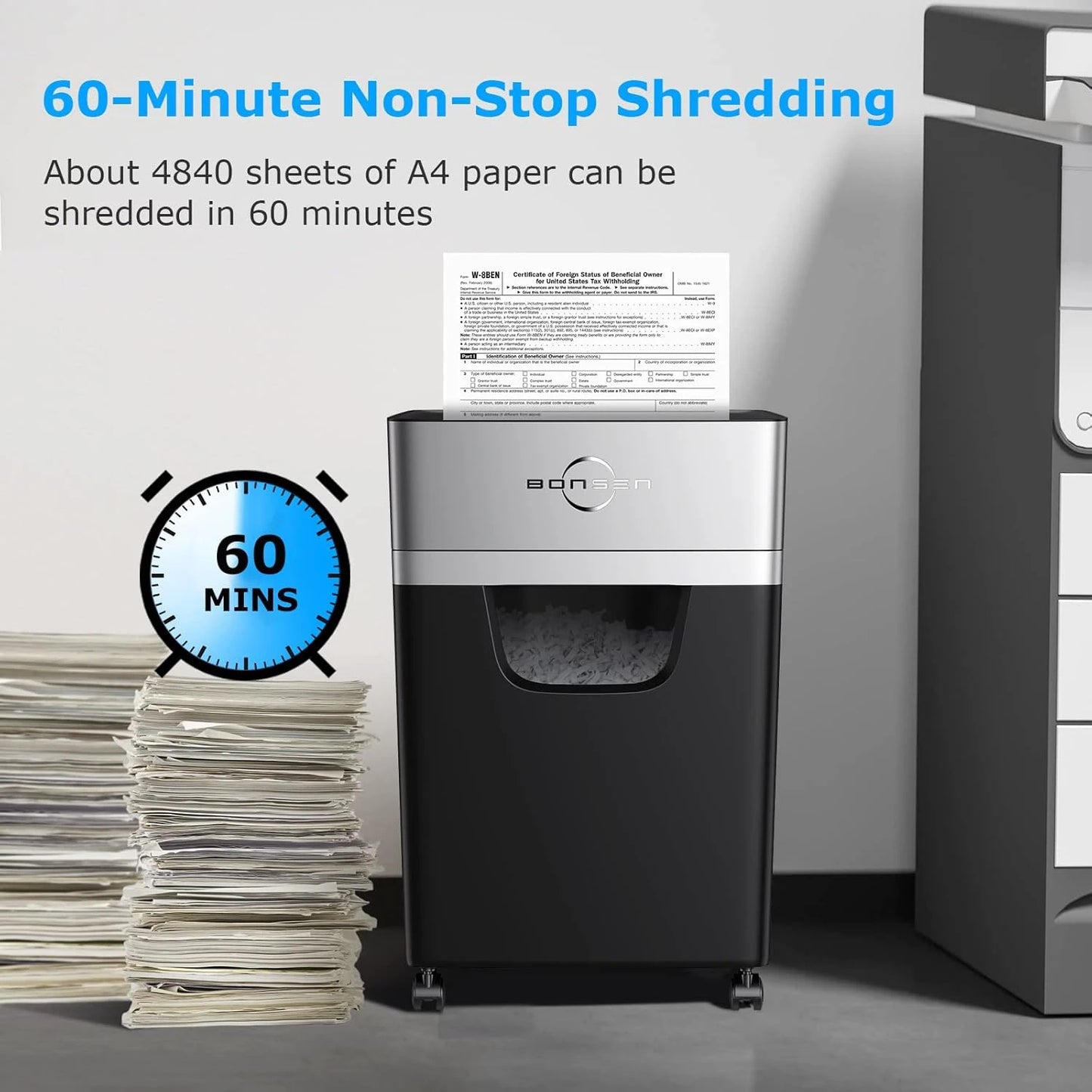 BONSEN 16-Sheet Heavy Duty Shredder for Office, 5.3-Gallon Bin
