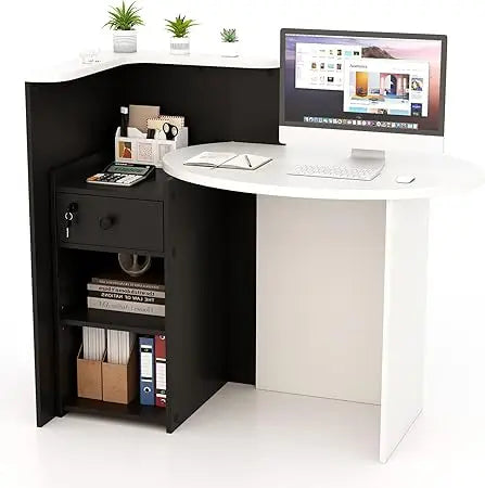 Reception Desk, 54" Large Retail Checkout Counter with Lockable Drawer