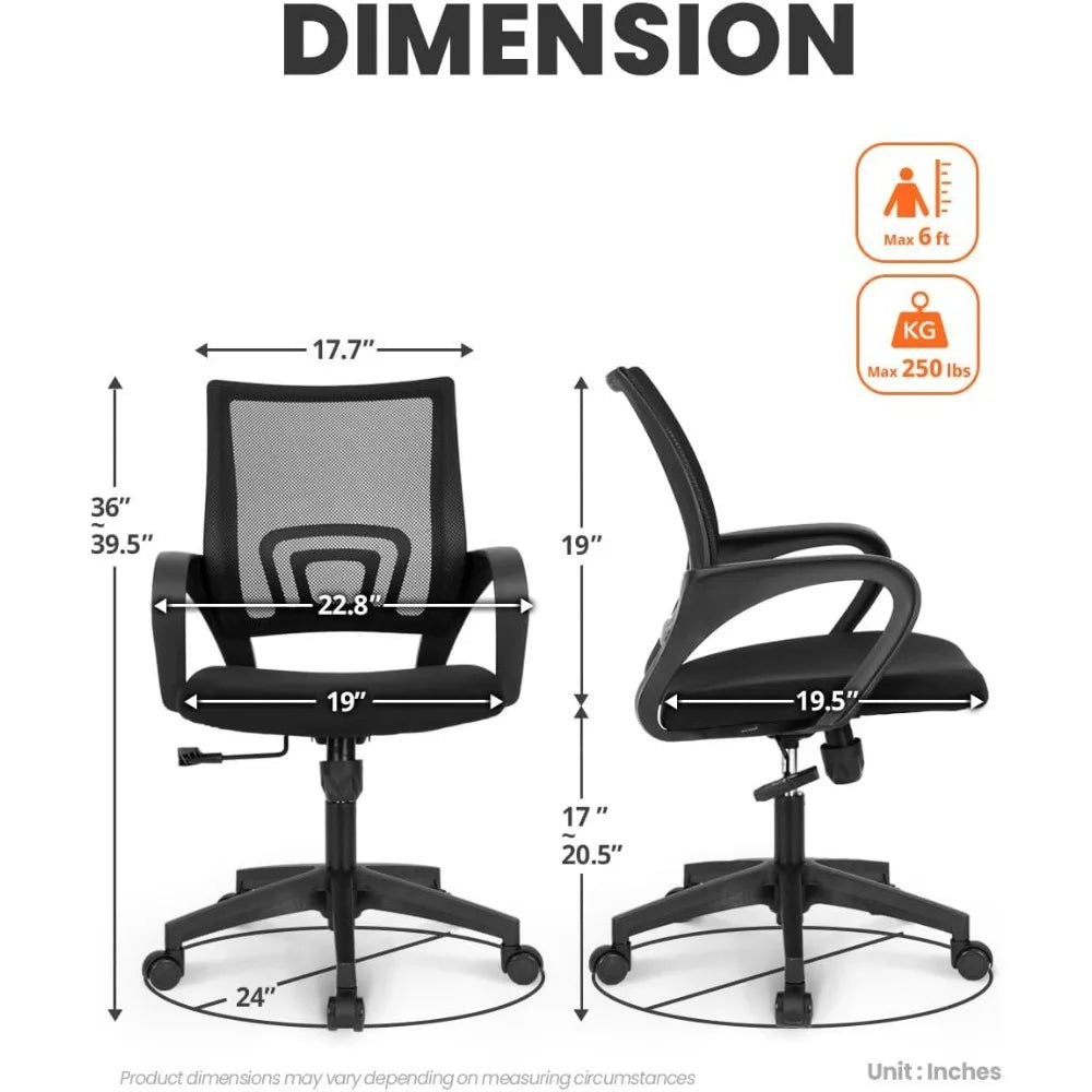 Black Mesh Gaming Office Chair Mid Back Lumbar Support Adjustable Height