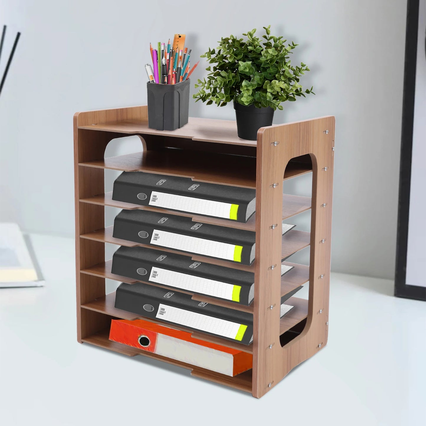 7Tier Widen Wood Office Paper Organizer for Desk