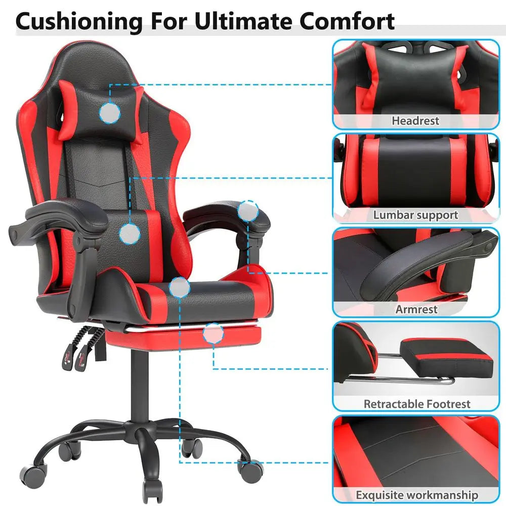 Gaming Chair with Headrest and Lumbar Support, Racing Style