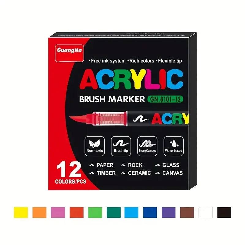 Acrylic Paint Markers,Waterproof Brush Tip Pen Quick Dry