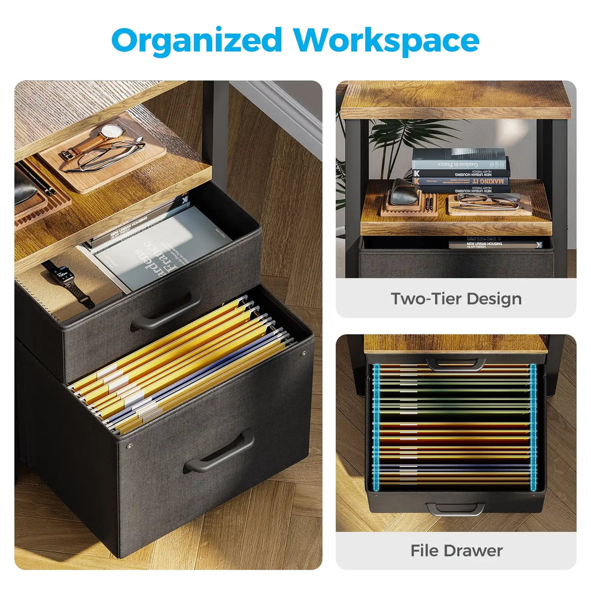 Casacomoda 55 inch Computer Desk with 5 Drawers and File Cabinet