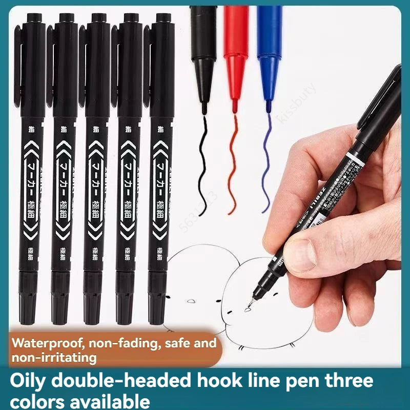 10Pcs/set Double Tip Art Black Blue ink Permanent Paint Marker