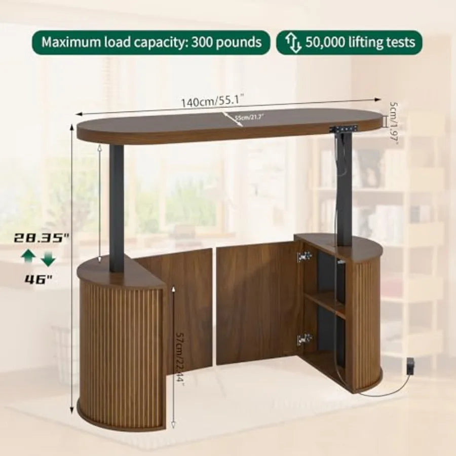 Mid Century Modern Electric Standing Desk with Storage 55 x 22 Inch