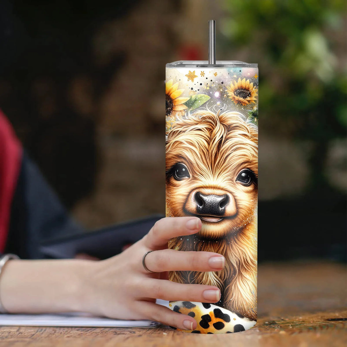 20oz Sunflower Cow Insulated Travel Tumbler - Stainless Steel, Leak-Proof