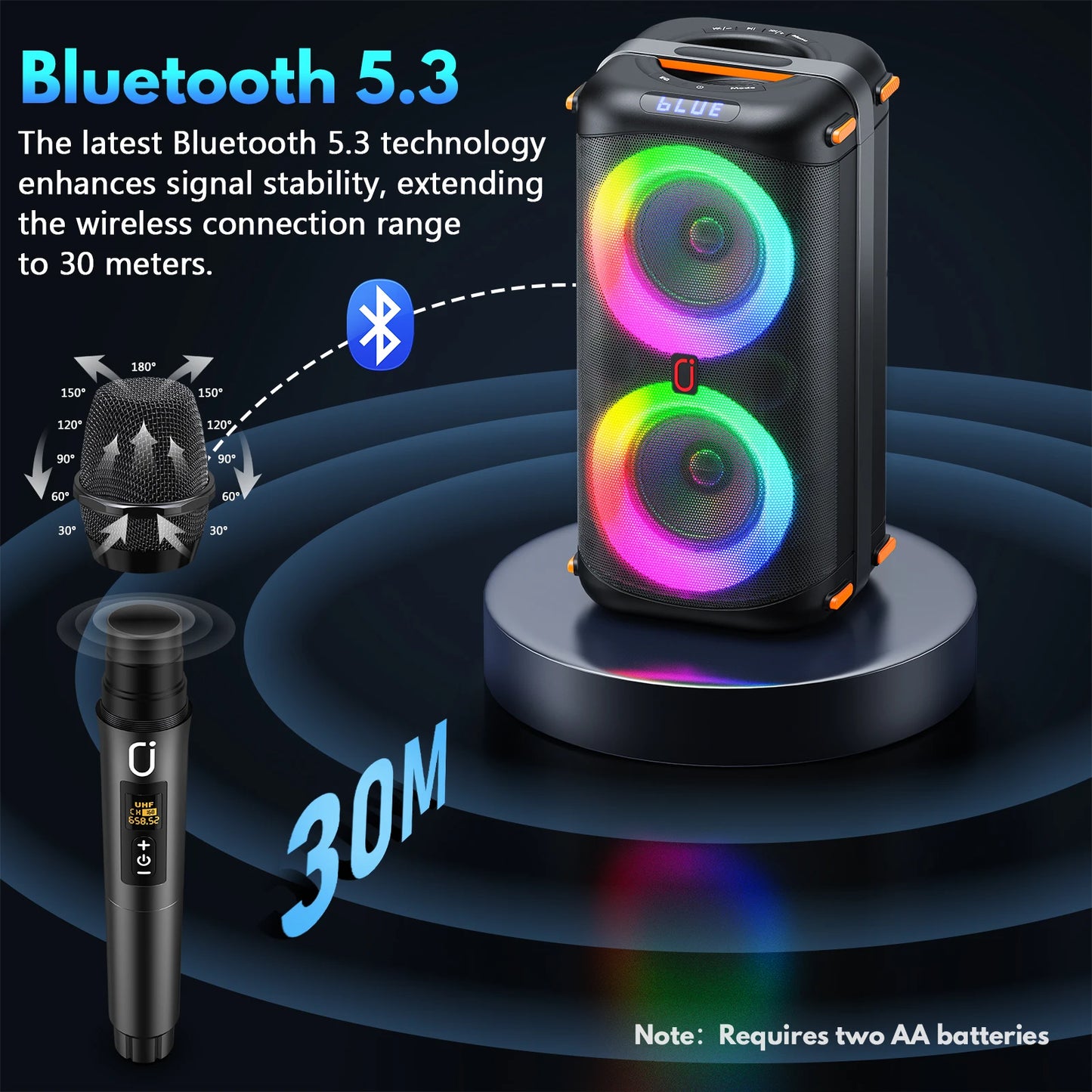 T27 Wireless Bluetooth Speaker, Karaoke Machine with 2 Microphone, Led Light