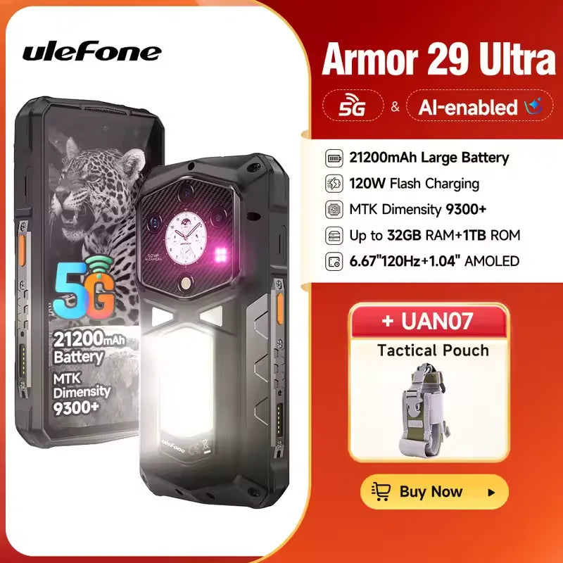 Ulefone Armor 29 Ultra 5G Rugged Smartphone 16GB+1TB MTK 9300+ 21200mAh