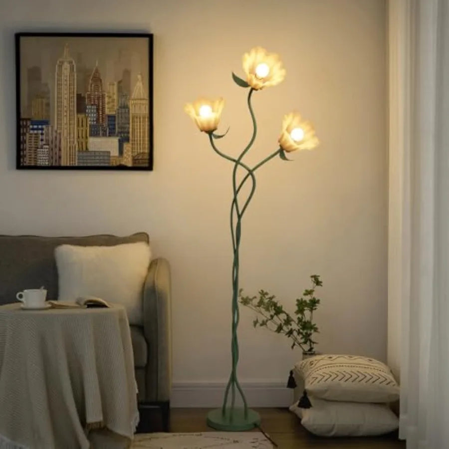 Vintage 3 Heads Flower Floor Lamp with Adjustable Gooseneck