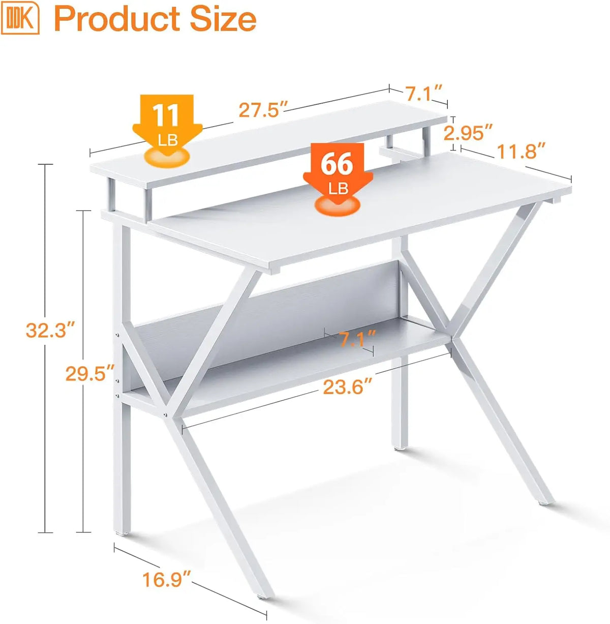 Casaottima 40 Inch White L Shaped Desk, 4 Drawers Reversible