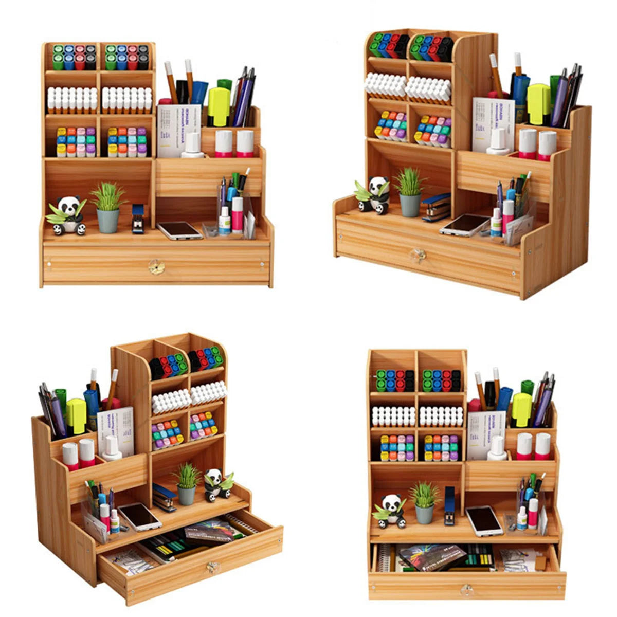 Simple Wooden Pen Holder Storage Shelf With Drawer