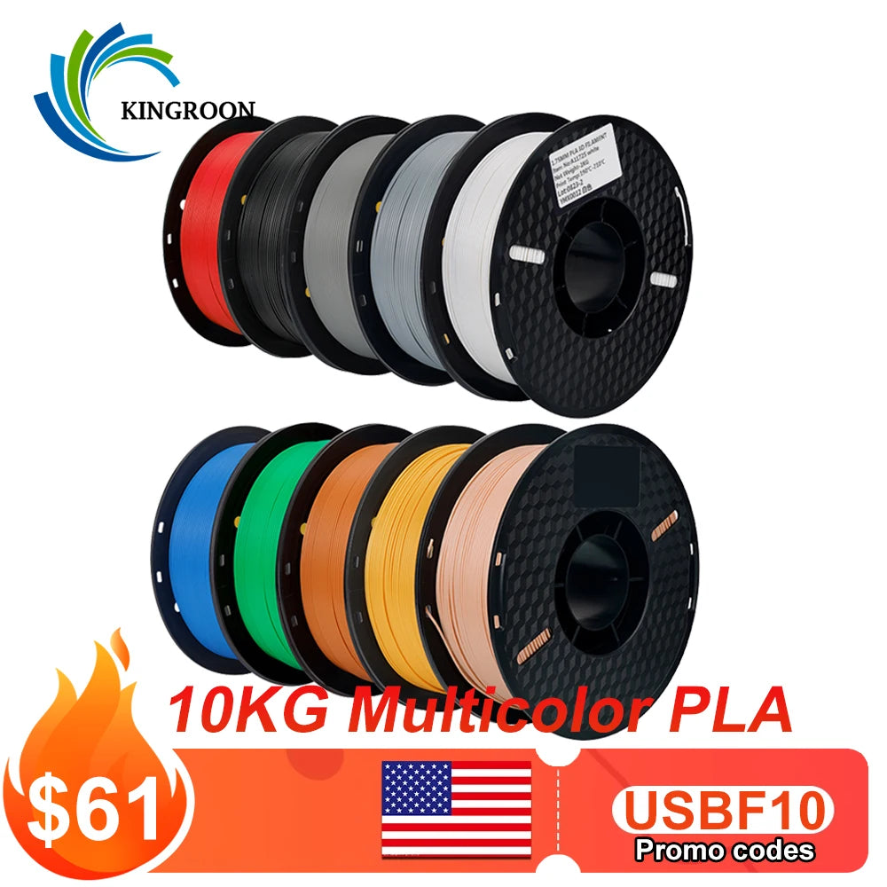10KG/22LBS Multicolor PLA filament 1KG/Roll 1.75mm For 3D Printer