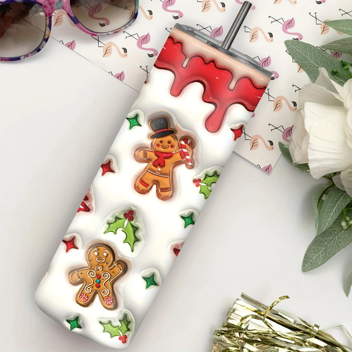 1pc 20oz Christmas Tumbler with 3D Effect, Stainless Steel, Leak Proof