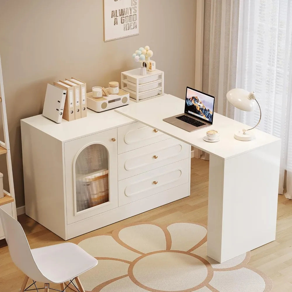 78 L Shaped Desk with Storage, 3 Drawers & Cabinet