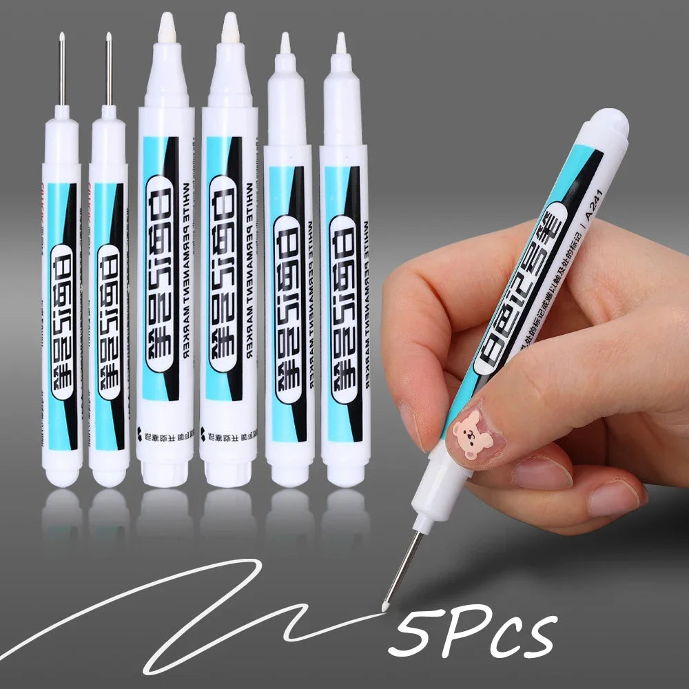 5/1Pcs Oily White Marker Pen Permanent, 0.7mm 1mm 2.5mm