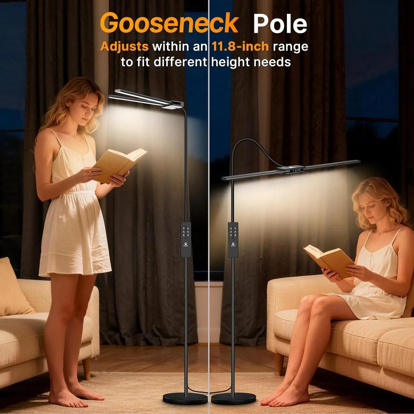 14W 2000LM LED Floor Lamp with Gesture & Remote Control, Dual Head