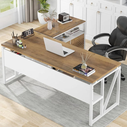 L Shaped Desk with Drawer Cabinet, 63" Executive Computer Desk