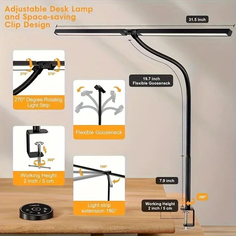 LED Desk Lamp for Home Office - 24 Watt, with 5-Color Stepless Dimmer