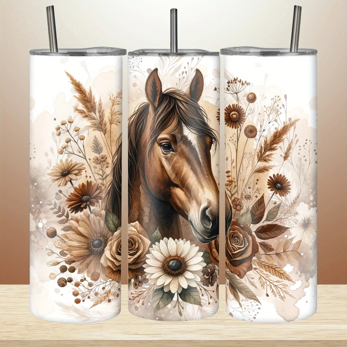 20oz Stainless Steel Horse-Themed Tumbler with Lid - Leak-Proof