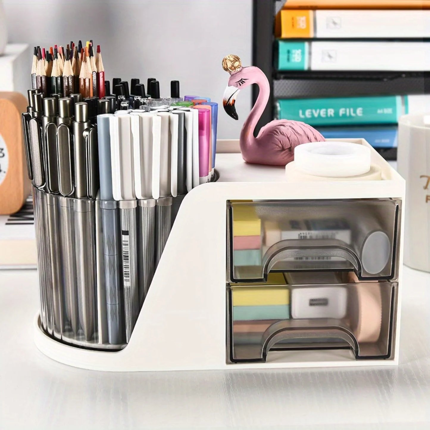 Desk Organizer with 2 Drawer, Pencil Pen Holder for Desk