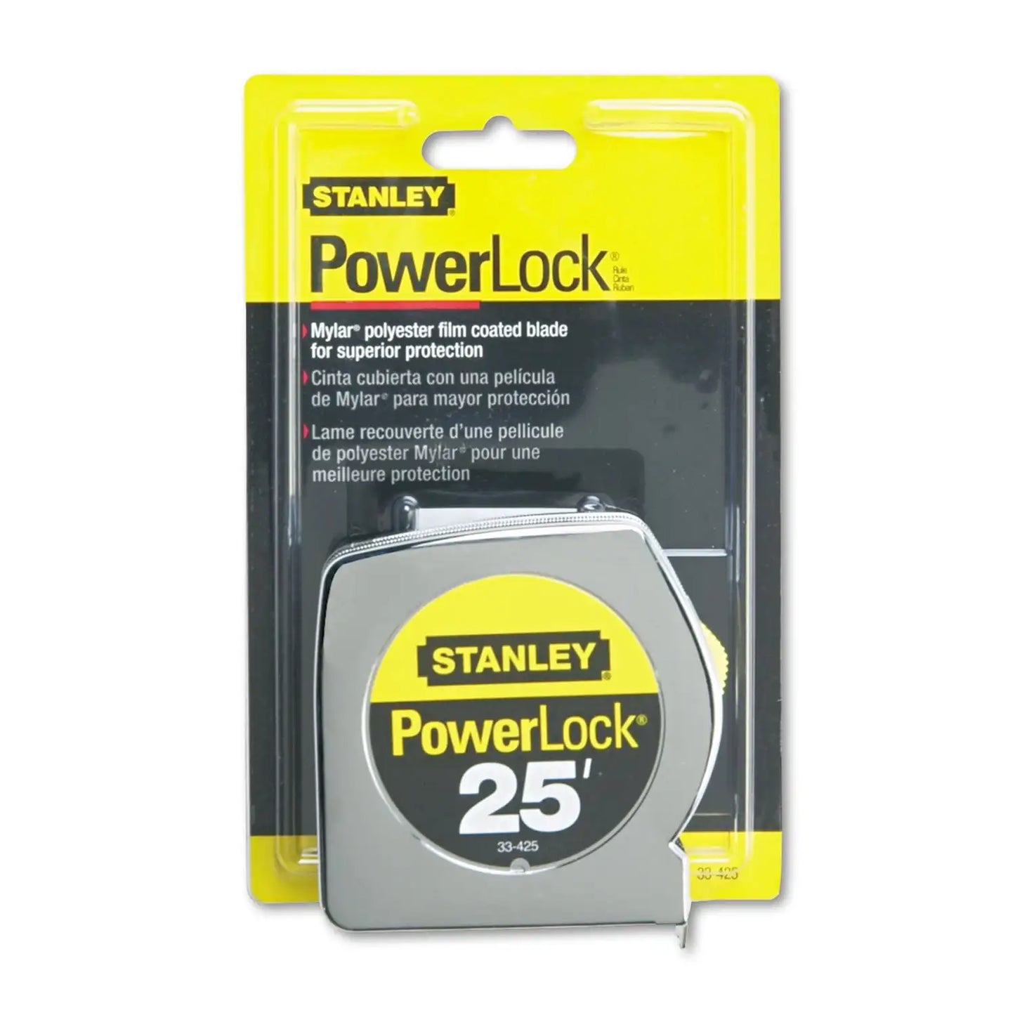 1" x 25ft Chrome/Yellow Tape Measure - Dual Color Blade