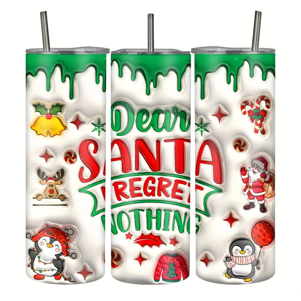 1pc 20oz Christmas Tumbler with 3D Effect, Stainless Steel, Leak Proof