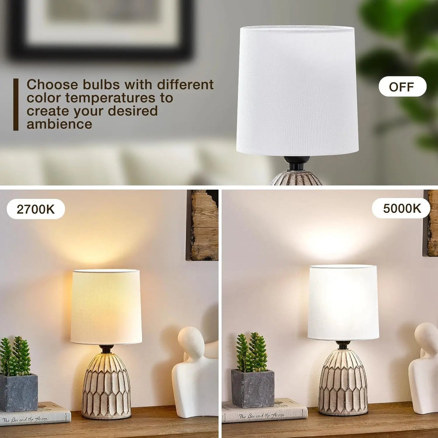 Set of 2 Farmhouse Ceramic Table Lamps, 13.5" Hand-Painted