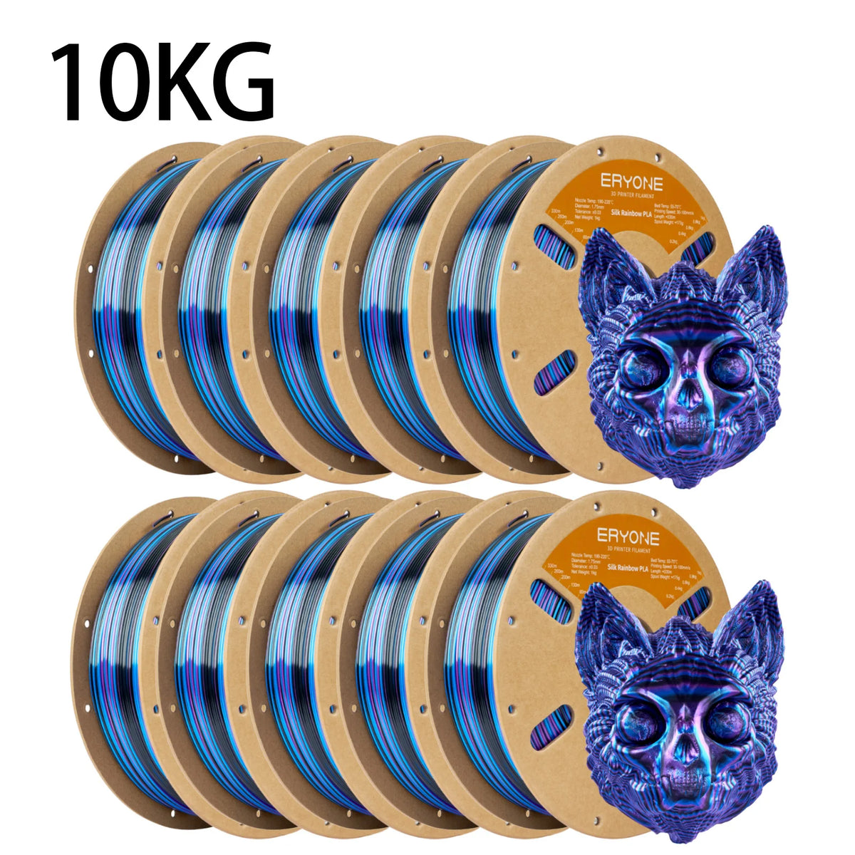 ERYONE 10KG Silk Rainbow Twist PLA Filament 1.75mm, 1kg Spool