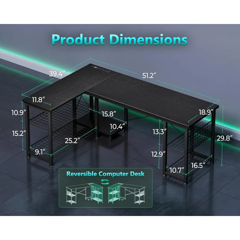 Casaottima Reversible 51" L Shaped Gaming Desk