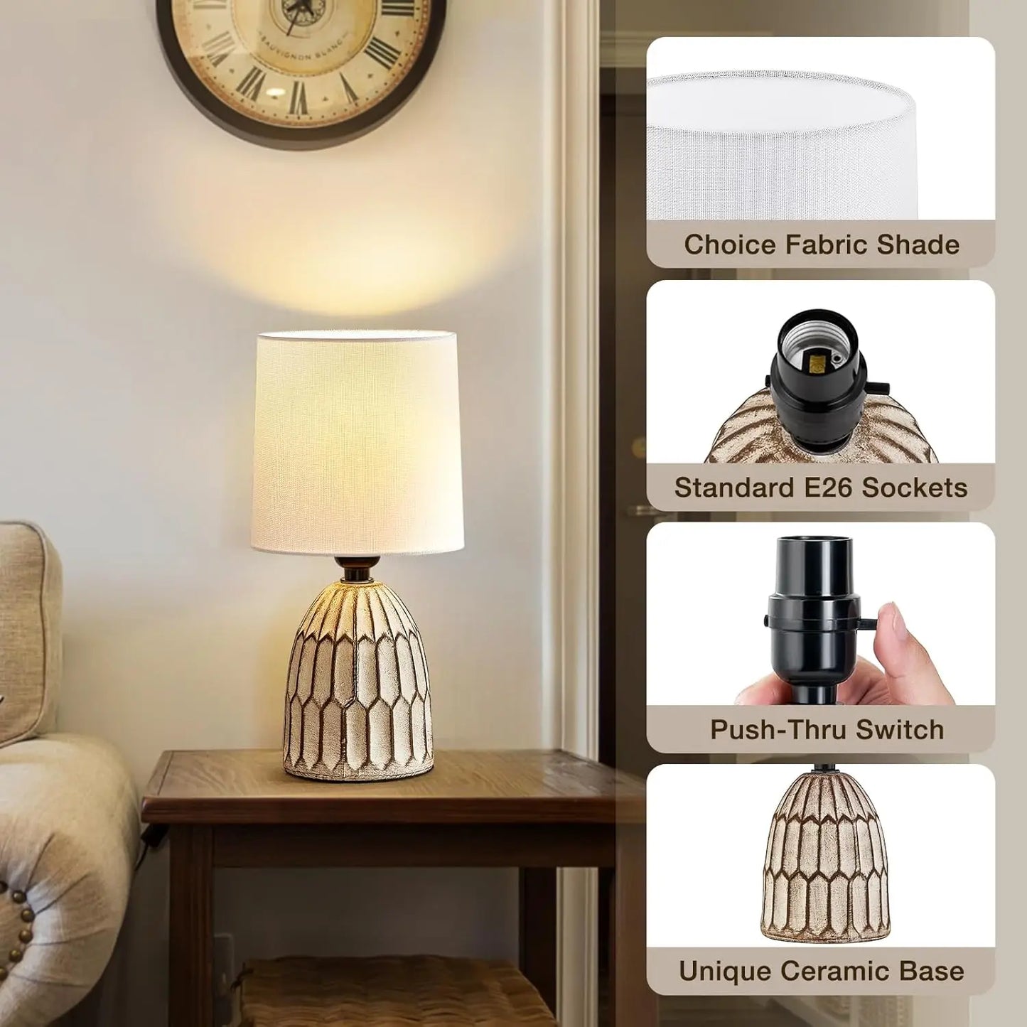 Set of 2 Farmhouse Ceramic Table Lamps, 13.5" Hand-Painted