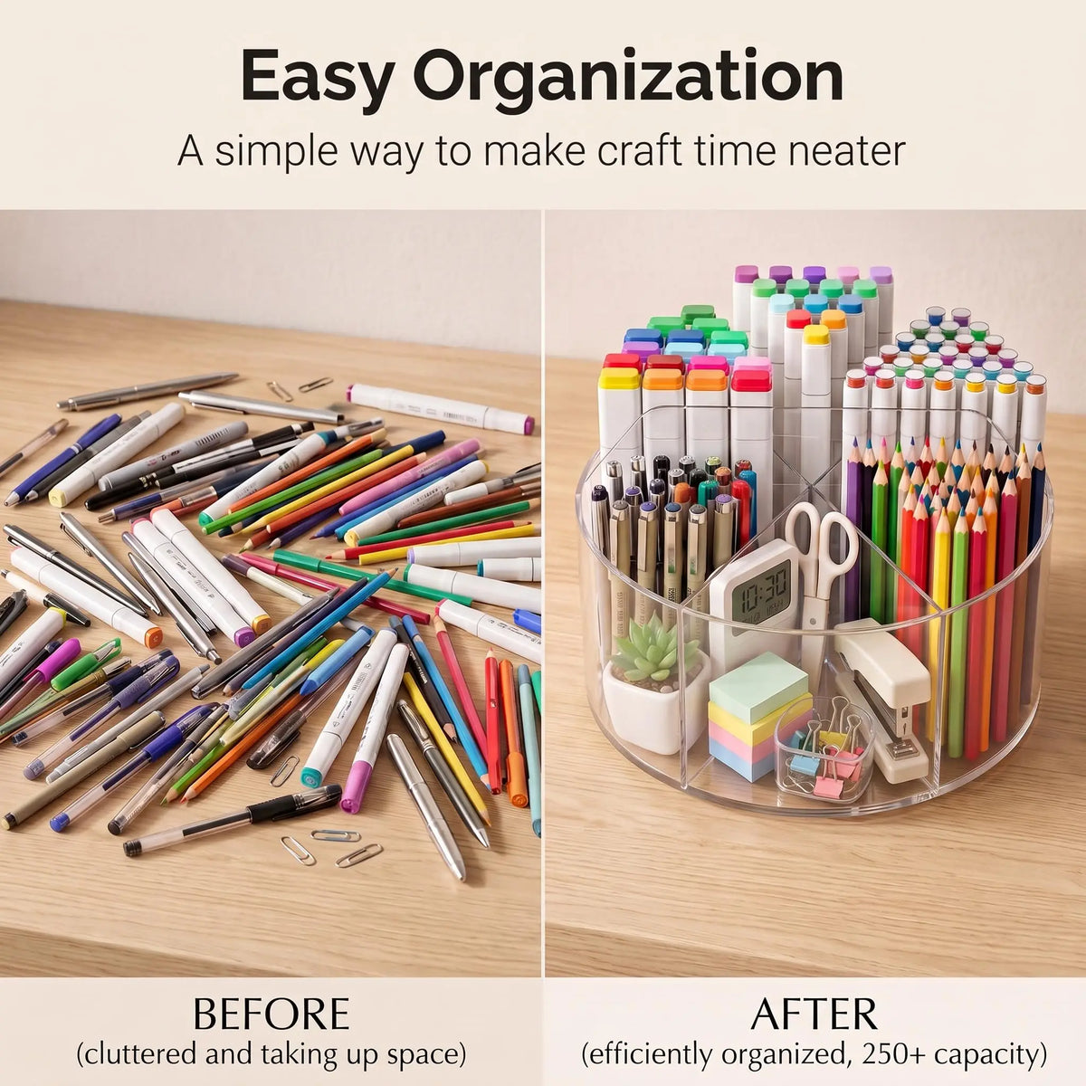Spinning Acrylic Desk Pen Holder 360 Degree With 6 Compartments And Handle