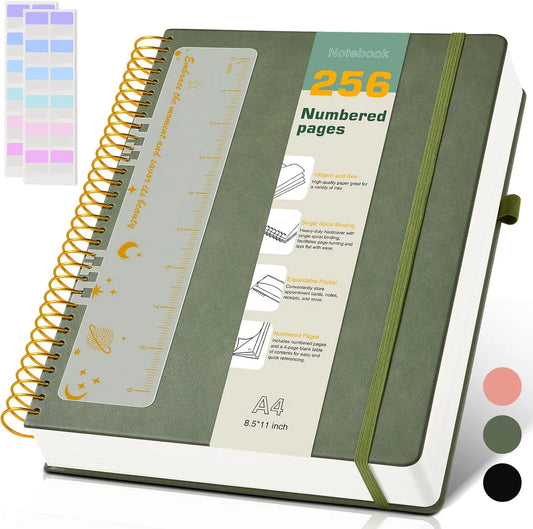 A4 Spiral Notebook, 8.5x11 Inches, 256 Pages Hardcover