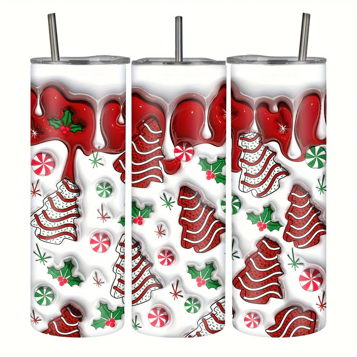 1pc 20oz Christmas Tumbler with 3D Effect, Stainless Steel, Leak Proof