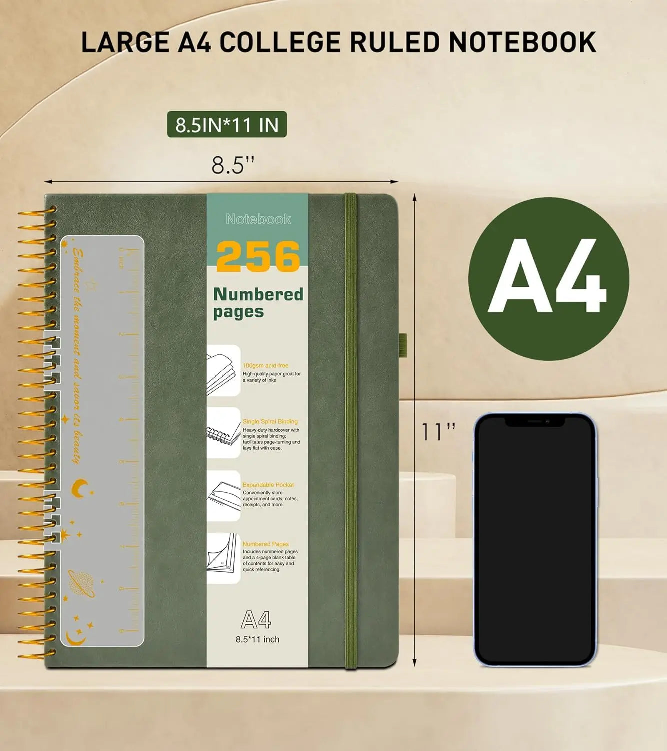 A4 Spiral Notebook, 8.5x11 Inches, 256 Pages Hardcover