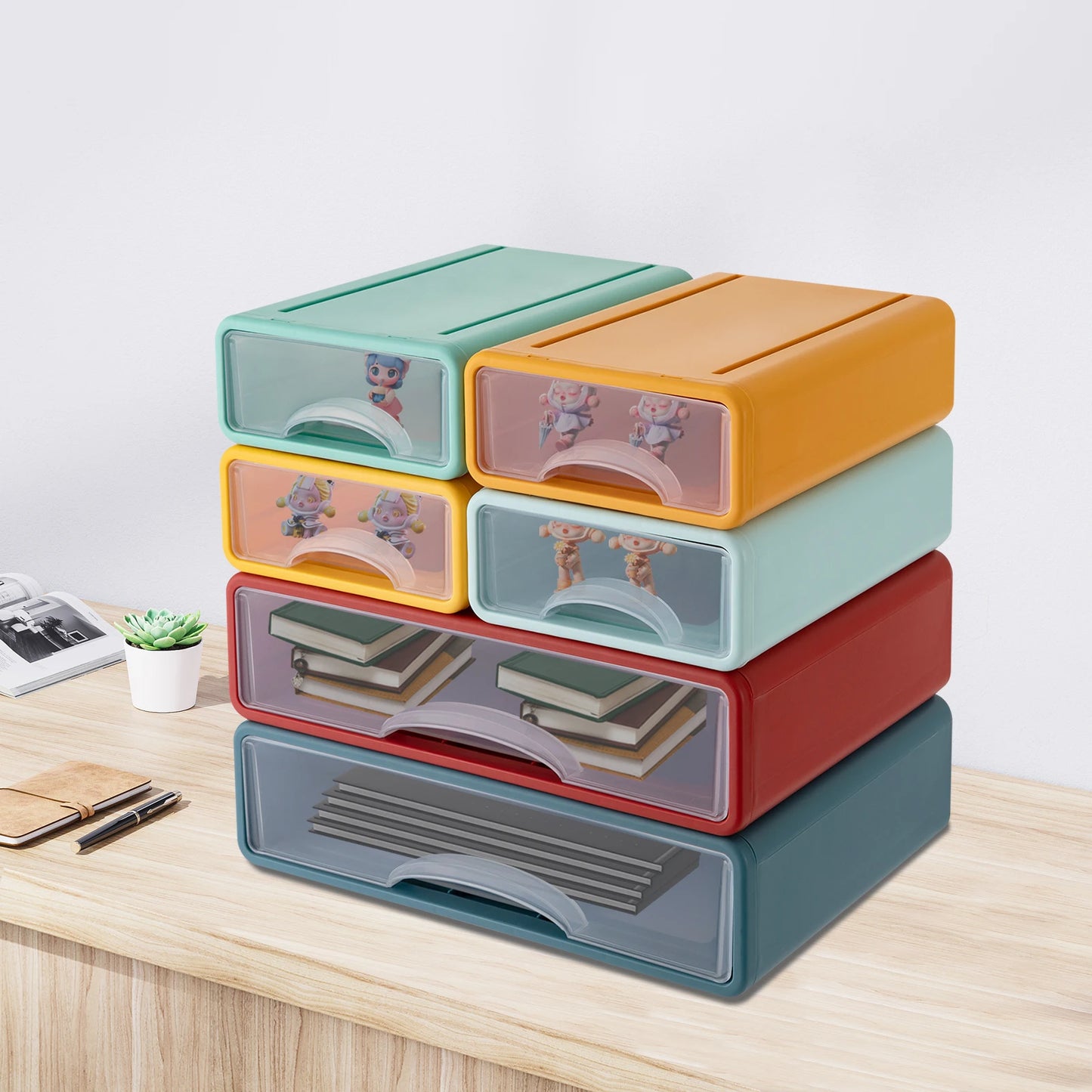 2 Large + 4 Small Stackable Desktop Plastic Drawer Organizer