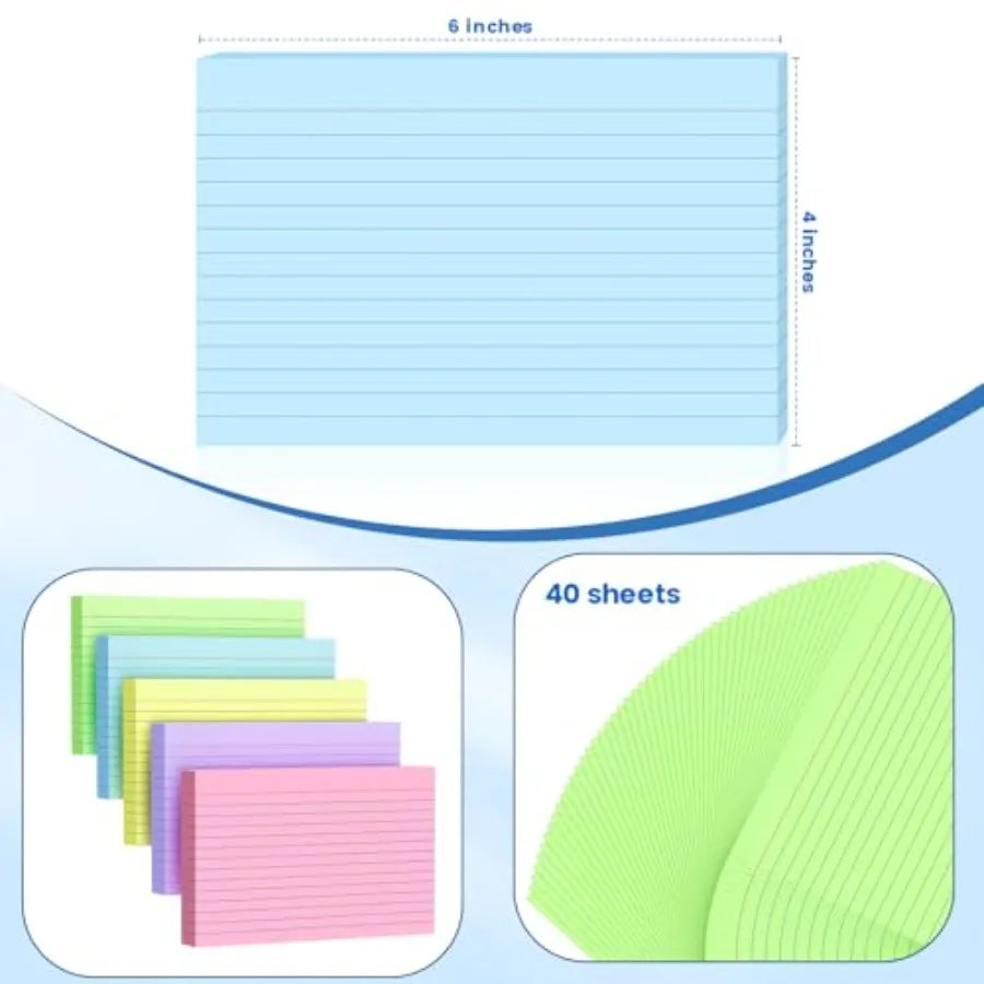 200 Count Index Cards 4x6 Inch, Colored Flash Card 40 Sheets Each