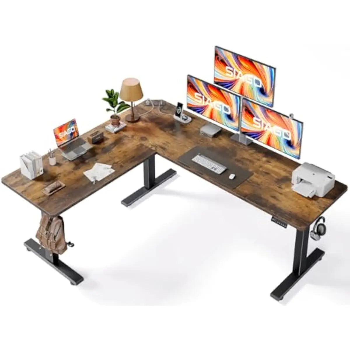 Ergonomic L shaped height adjustable workstation